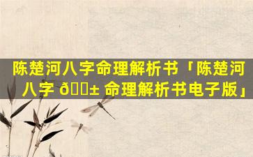 陈楚河八字命理解析书「陈楚河八字 🐱 命理解析书电子版」